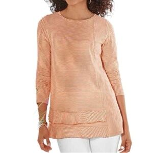 NEW Soft Surroundings S Top Tunic Cotton Tiered Striped Long Sleeve T-shirt